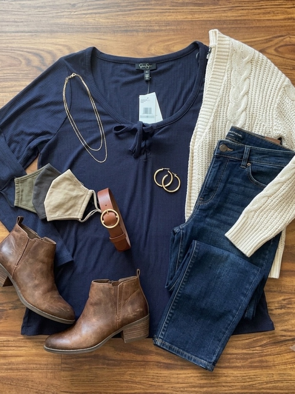 Jessica Simpson Pippa Lace Up Top 1X Night Sky Navy Blue Ribbed Long Sleeve